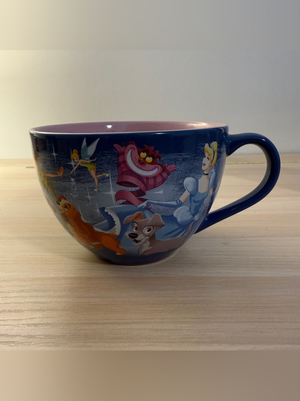 Disney 25th Anniversary Large Mug Cinderella Cheshire Tinker Bell Lady Tramp